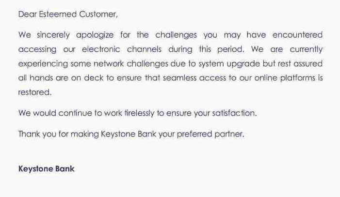 Keystone Bank Nigeria is laughable with excuse of system upgrade during Christmas
