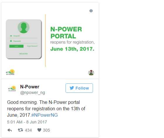 Buhari Government Announces June 13th For Reopening Of N-Power Portal