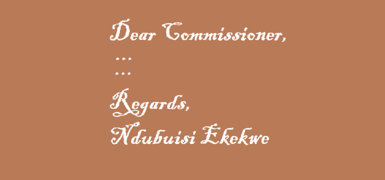 My Letter to State Commissioner Today