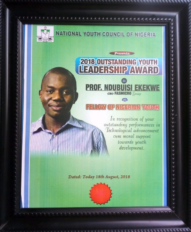 My National Youth Council Of Nigeria (NYCN)’s Outstanding Leadership Award