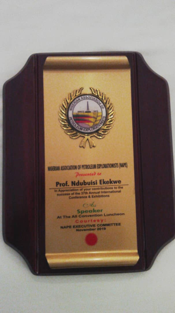Thank You NAPE, Nigeria’s Upstream Oil Explorationists, for the Recognition