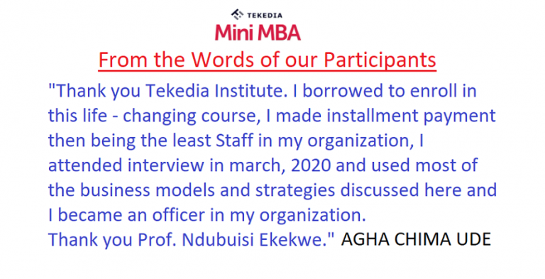 Some Testimonials from Tekedia Mini-MBA 1st Edition