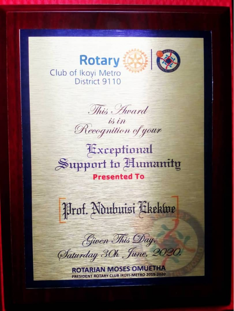 Rotary Club of Ikoyi Metro honors Ndubuisi Ekekwe for “Exceptional Support to Humanity”