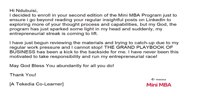 A Testimonial On Tekedia Mini-MBA: Impact of the THE GRAND PLAYBOOK OF BUSINESS