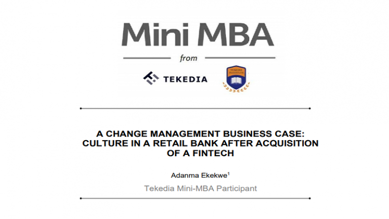 A Change Management Business Case: Culture in A Retail Bank After Acquisition of a Fintech