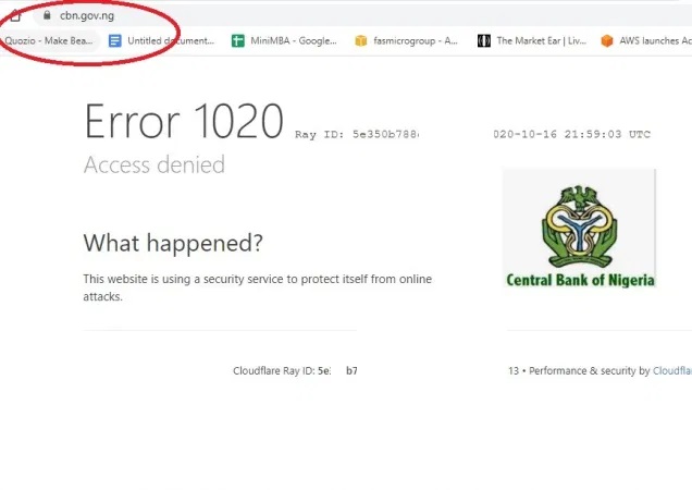 BREAKING – The Central Bank of Nigeria’s Website is Hacked, and Down