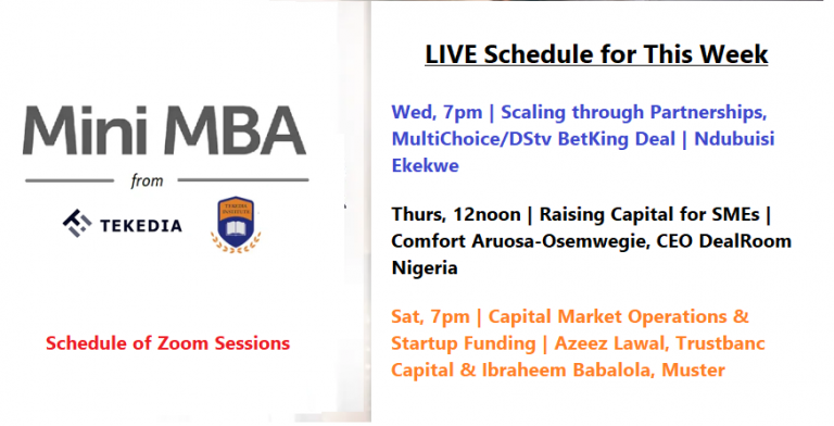 Tekedia Live Schedule for This Week: Funding, Partnership & Capital Markets, New Faculty