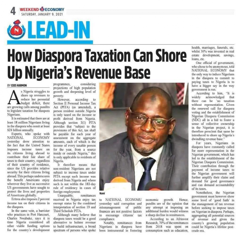 Taxing Nigerians In Diaspora To Improve Nigeria’s Revenue Base