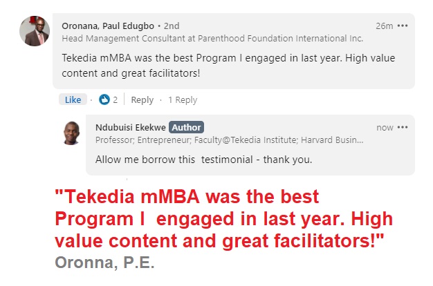 Read Selected Testimonials On The Impact of Tekedia Mini-MBA