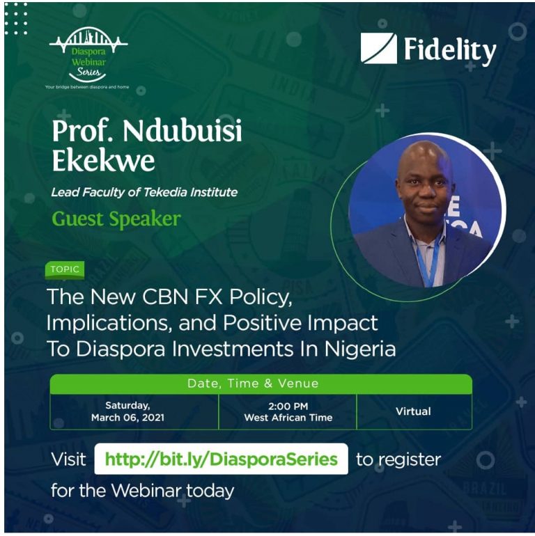 Prof Ndubuisi Ekekwe To Speak in Fidelity Bank Plc Series