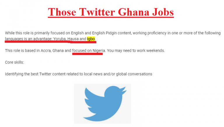 Those Twitter Ghana Jobs With Special Language Requirements – Igbo, Hausa, Yoruba