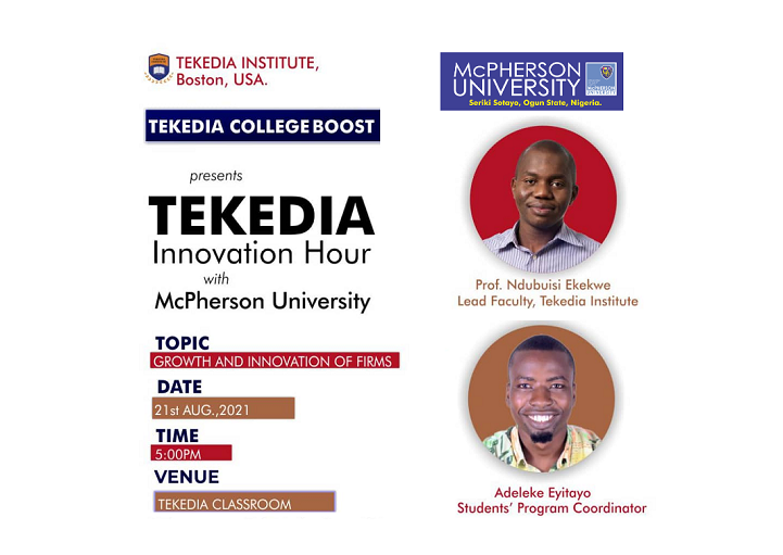 McPherson University Champions Innovation Hour Scheduled At Tekedia Institute