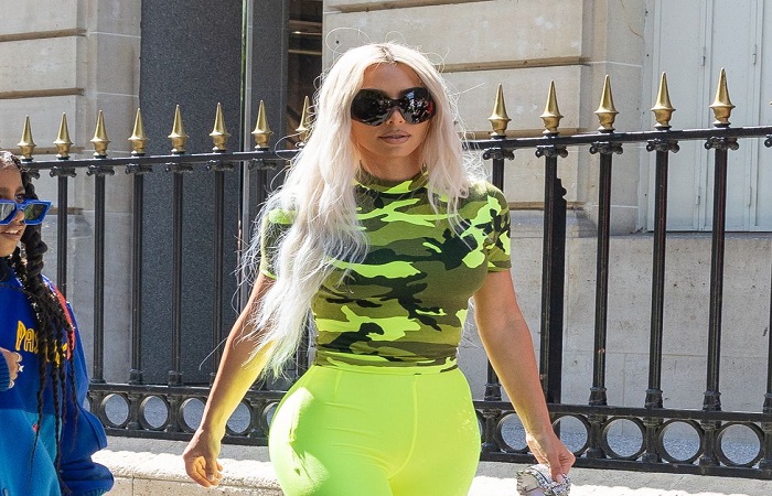 Kim Kardashian Steps Out in Neon Camo