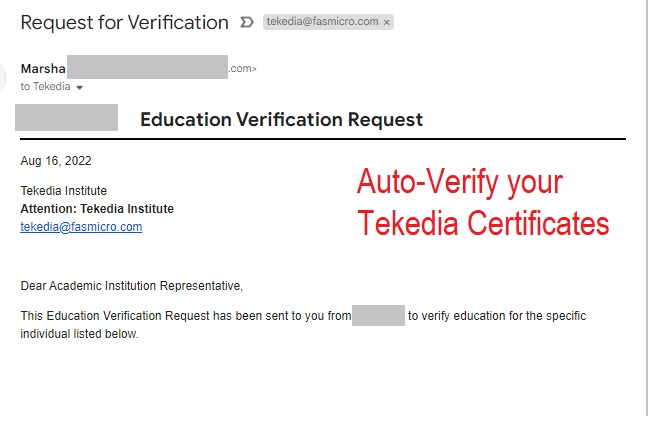 Auto-verify Your Tekedia Institute Certificates