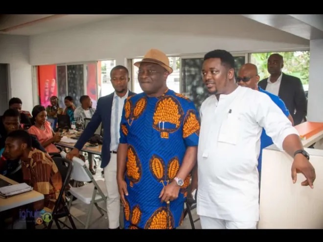 Gov. Okezie Ikpeazu speaks about the Innovative Growth Hub PIND initiative while touring the Aba development project