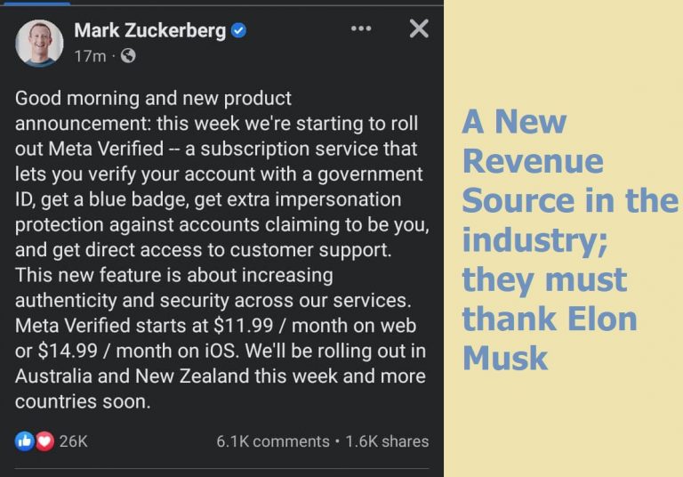 ‘Meta Verified’ – A New Revenue Source for Facebook Parent Company; they must thank Elon Musk
