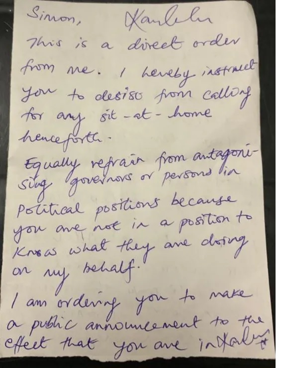 Nnamdi Kanu Releases A Hand-written Letter, Declares End to Sit-At-Home in Southeast Nigeria