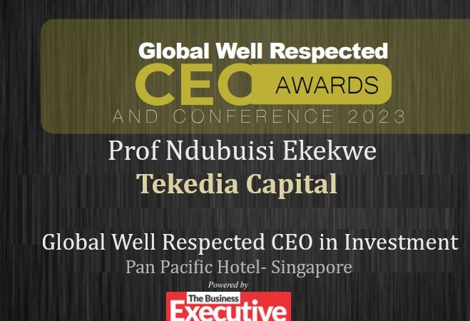 Tekedia Capital Chairman, Ndubuisi Ekekwe, Honoured as “Global Well Respected CEO in Investment”.