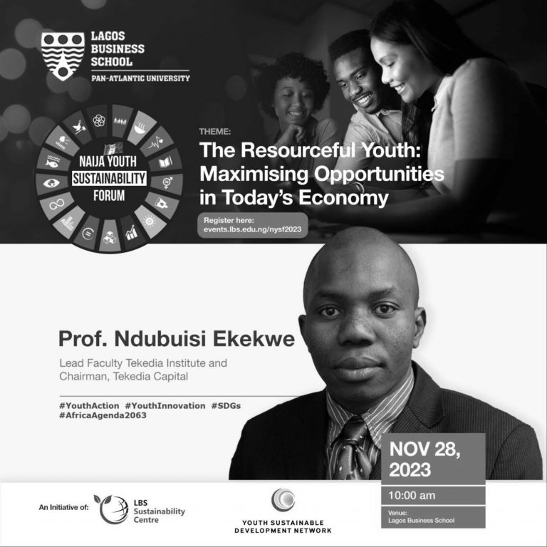 Join Ndubuisi Ekekwe At Lagos Business School’s Naija Youth Sustainability Forum on Nov 28, 2023