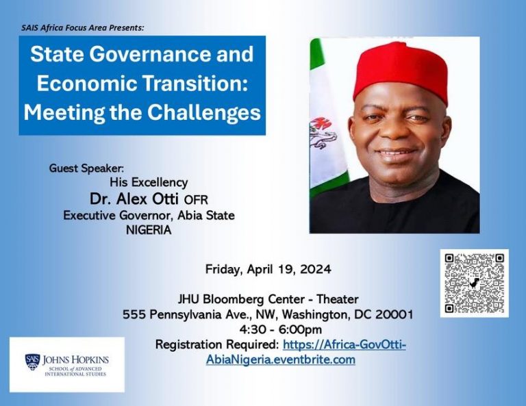 Abia State Governor, Alex Otti, To Speak in Johns Hopkins University on April 19, 2024