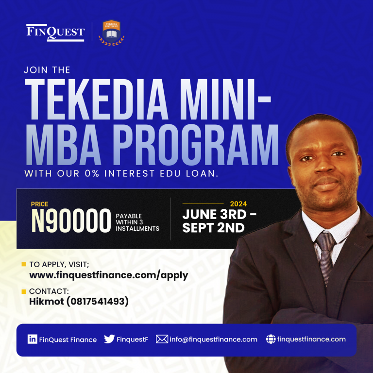 FinQuest Finance Offers 0% Interest Rate for Tekedia Mini-MBA; Register Today