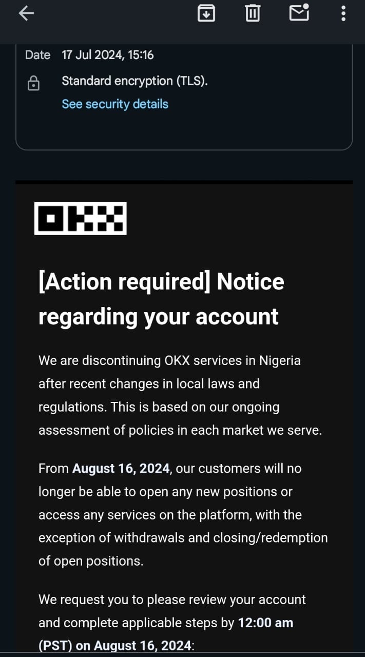OKX to Discontinue Services to Nigerian Users