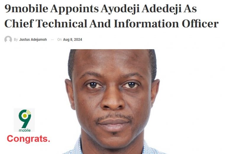 Tekedia Institute Congratulates Ayodeji Adedeji, new 9Mobile Chief Technical and Information Officer