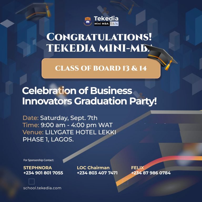 Tekedia Mini-MBA Graduation Party is Sept 7 at LilyGate Hotel Lekki Lagos