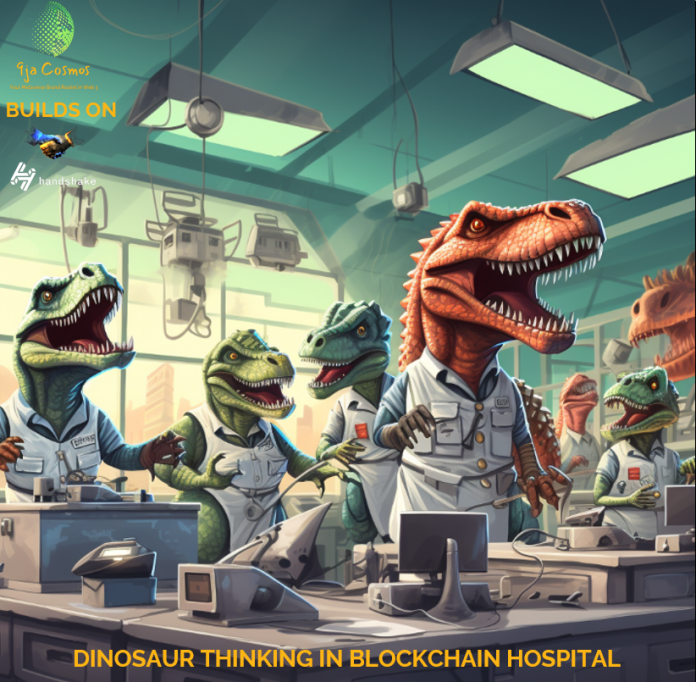 Dinosaur thinking blockchain hospital 2024-10-20