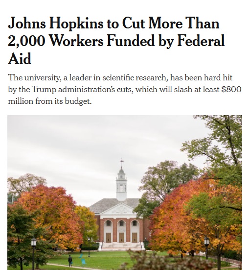 Johns Hopkins Loses $800 million Federal Aid in the Era of Trump