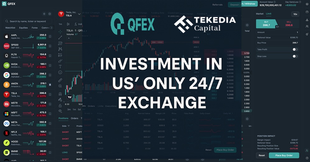 Tekedia Capital Invests In QFEX, the World’s Only 24/7 Exchange for Equities, Commodities, and FX