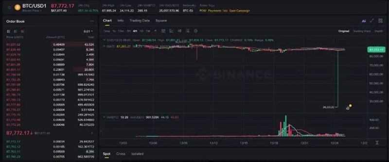 BTC Flashed Down to $24k on Binance’s BTC/USD1 Pair Due to Thin Liquidity During Christmas