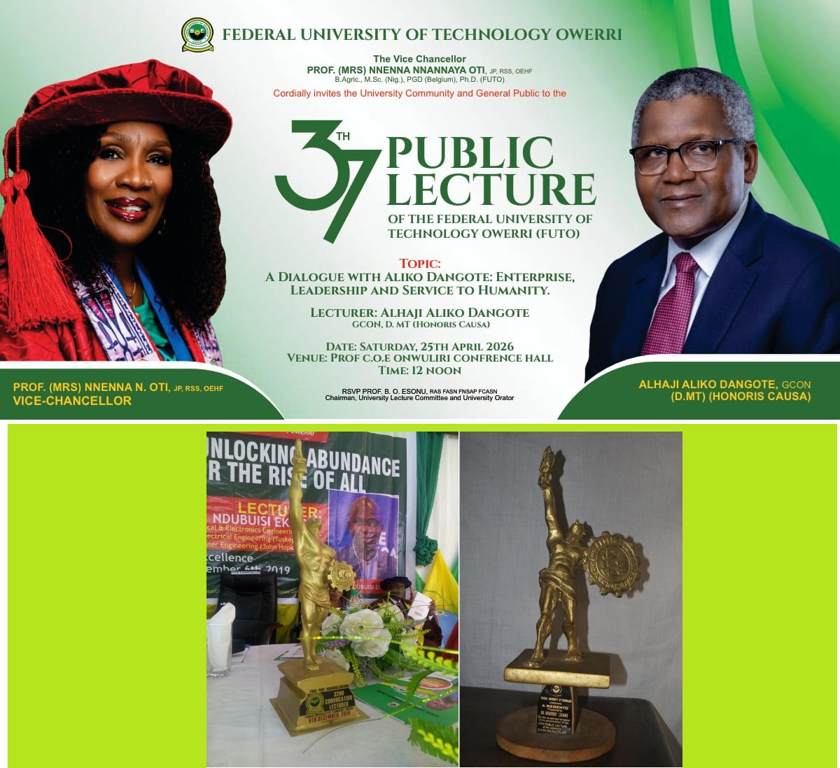 Dangote at FUTO for 37th Public Lecture: A Gathering of Enterprise, Leadership, and Service