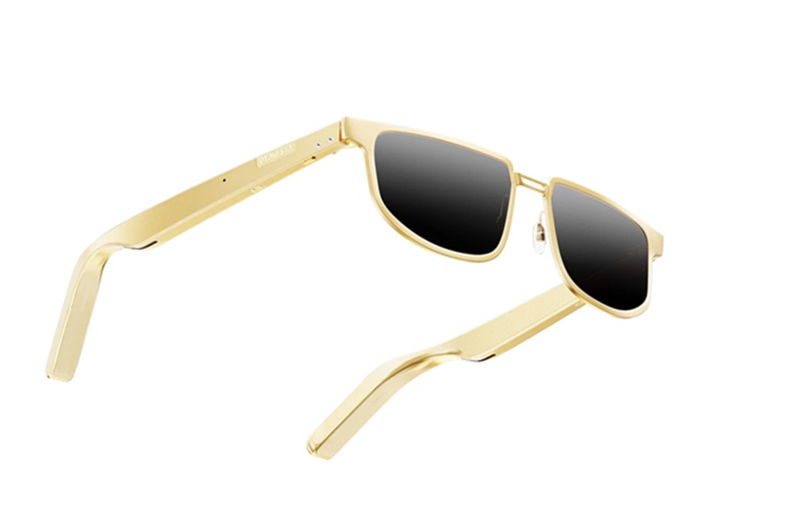 Dymesty gold titanium AI sunglasses with dark lenses and premium frame design